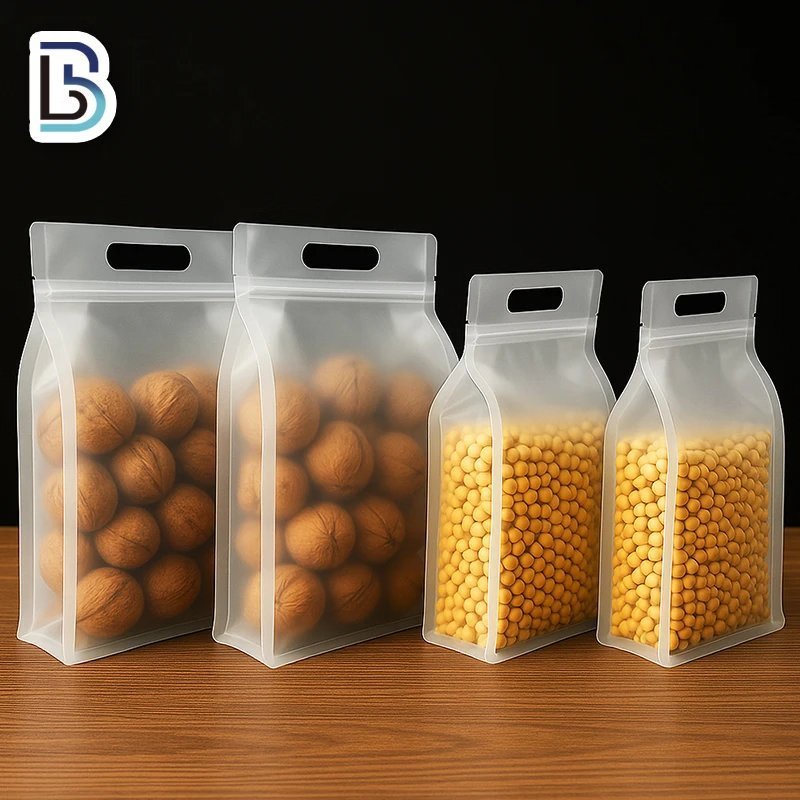 Clear PET Stand Up Pouch with Zipper & Handle Reusable Dry Food Packaging packaging sample