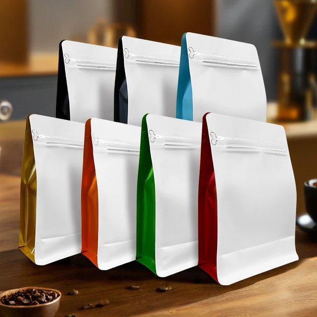 colorful flat bottom pouch zip lock pouch aluminum foil coffee tea bag RH packaging sample