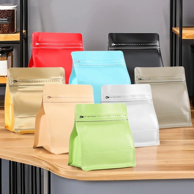 factory stock food grade plastic reusable side zipper coffee bag with packaging sample